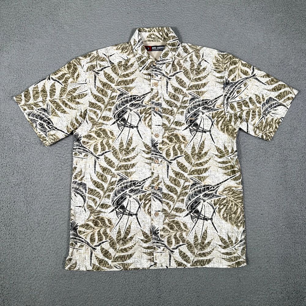 Reel Legends‎ Shirt Mens Medium Brown Floral Fishing Vented Caped Casual Preppy